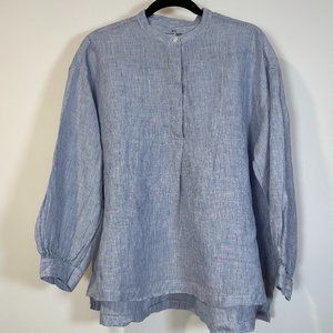 Muji- Linen Blue/White Pinstripe Shirt - L
